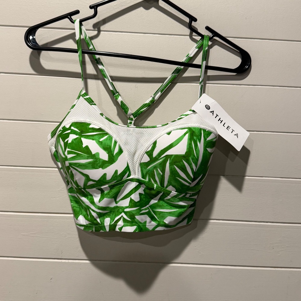 Athleta Rainforest Bralette Bikini Top Womens Small Green White Palm Print NWT